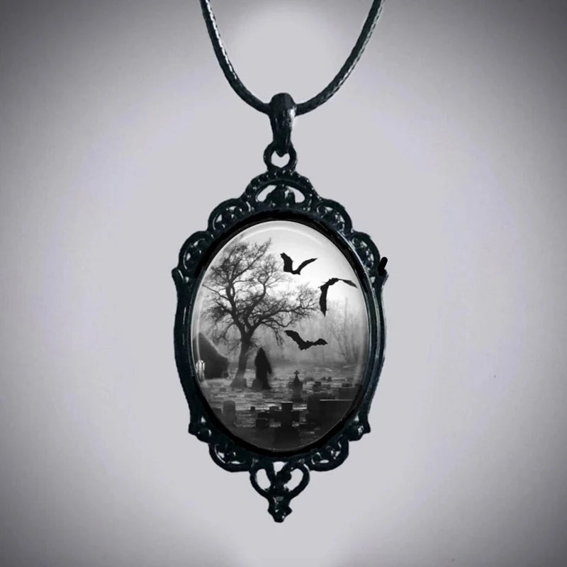 Gothic Cemetery Bat Necklace