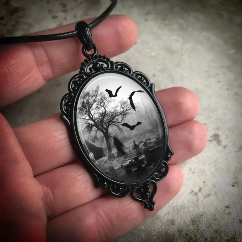 Gothic Cemetery Bat Necklace