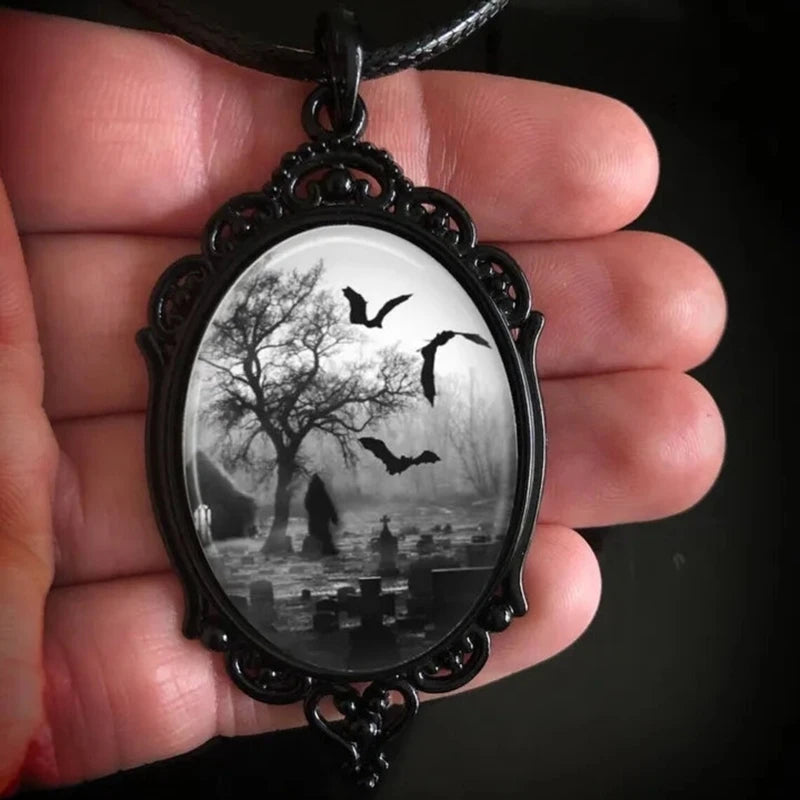 Gothic Cemetery Bat Necklace
