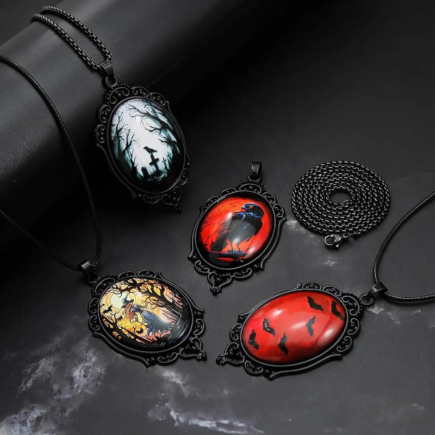 Raven Cross Glass Pendant