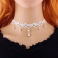 White Lace Pearl Fringe Choker