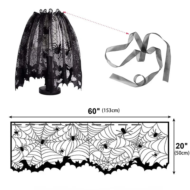 Bat & Spider Web Black Lace Tablecloth