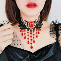 Black Lace Red Teardrop Bib Necklace