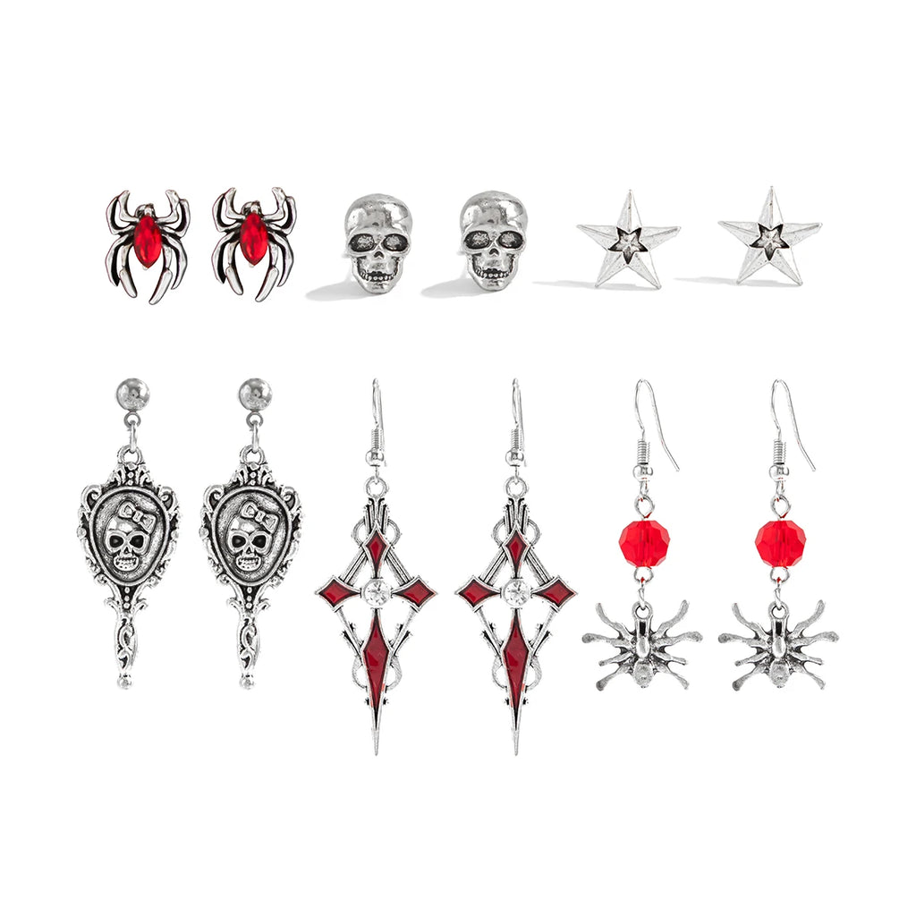Red Crystal Skull Earring Set