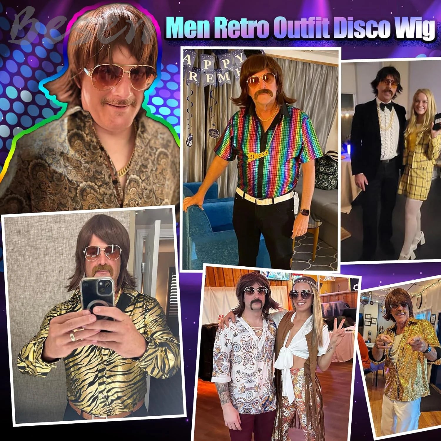 Brown 70s Disco Wig