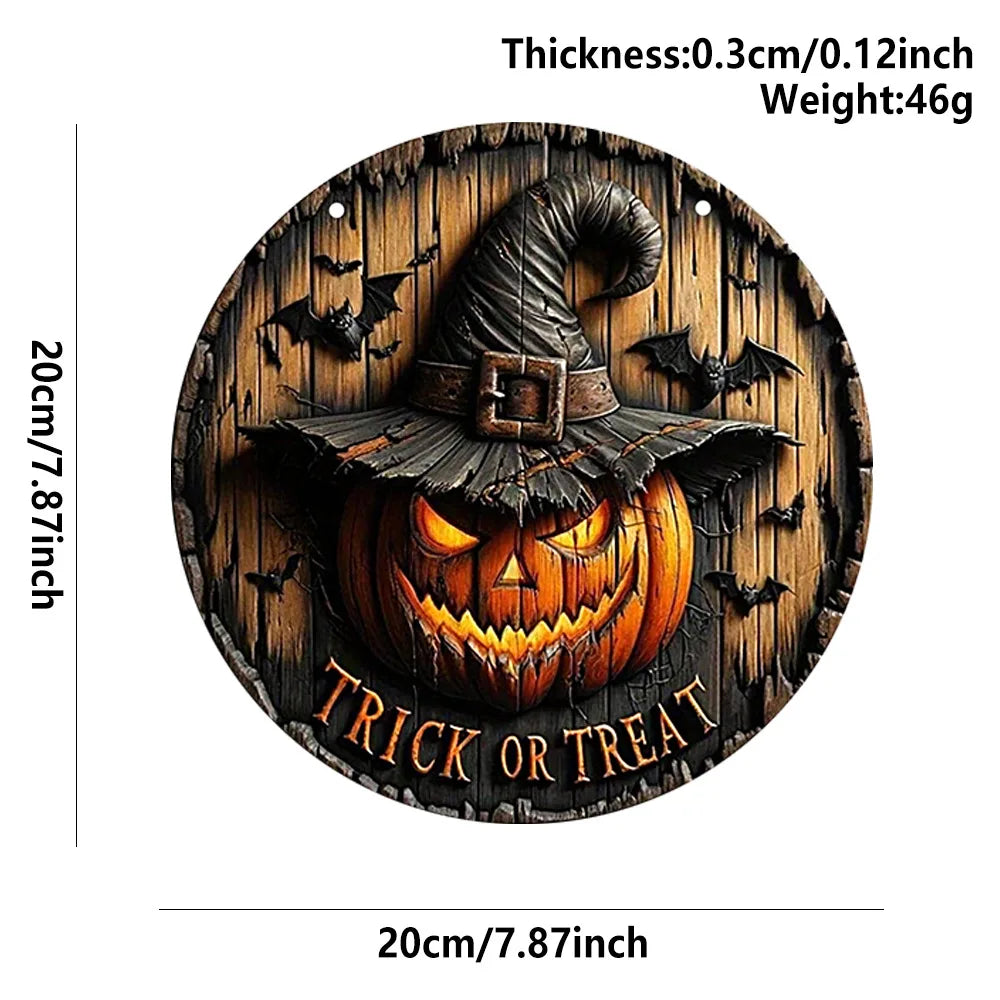 Round Wood Sign — Pumpkin & Ghost