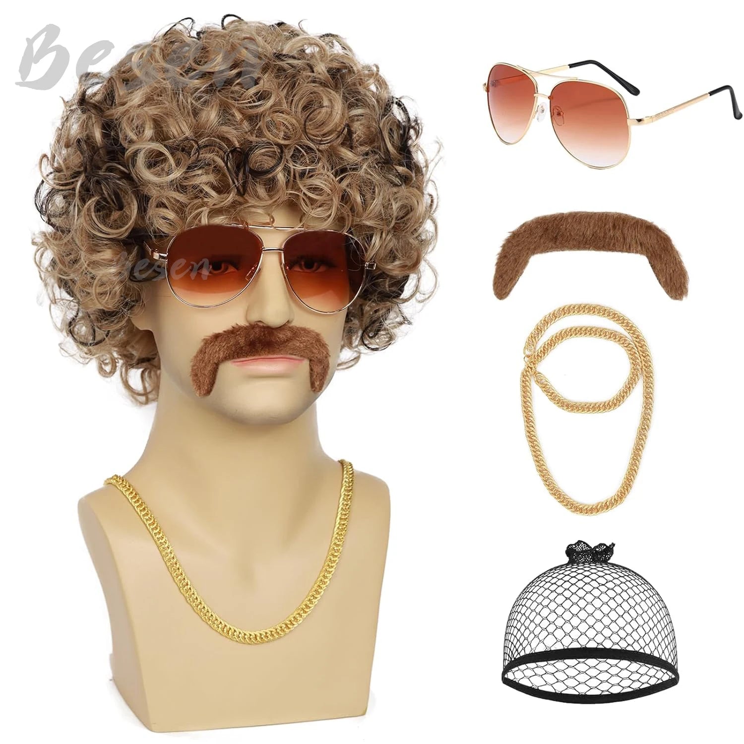 Brown 70s Disco Wig