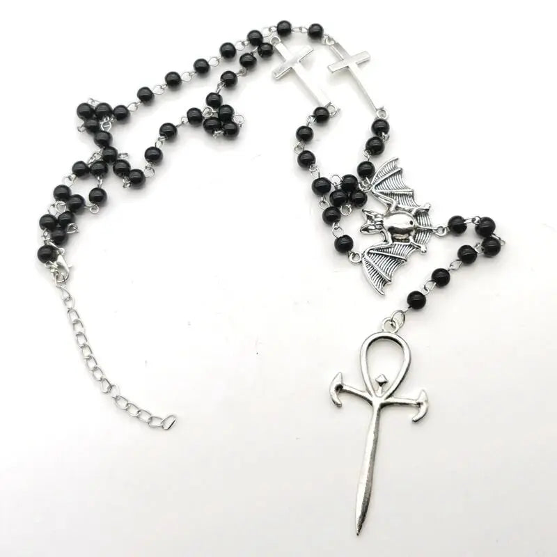 Gothic Bat Rosary Necklace