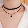 Black Layered Choker with Star Charm