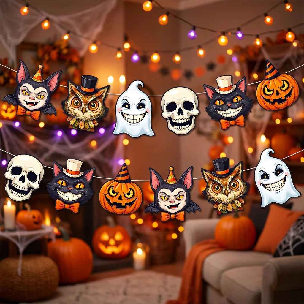 Vintage Pumpkin & Ghost Bunting Banner