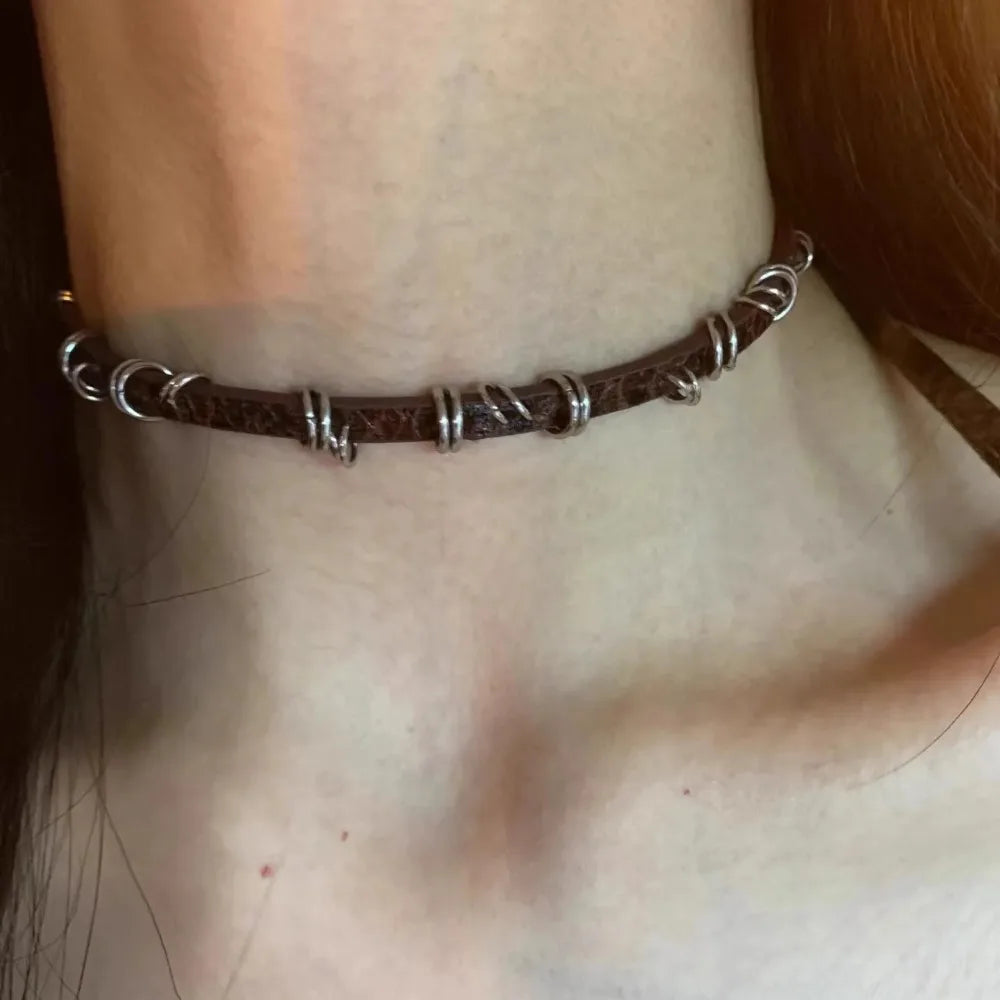 Y2K Leather Chain Choker