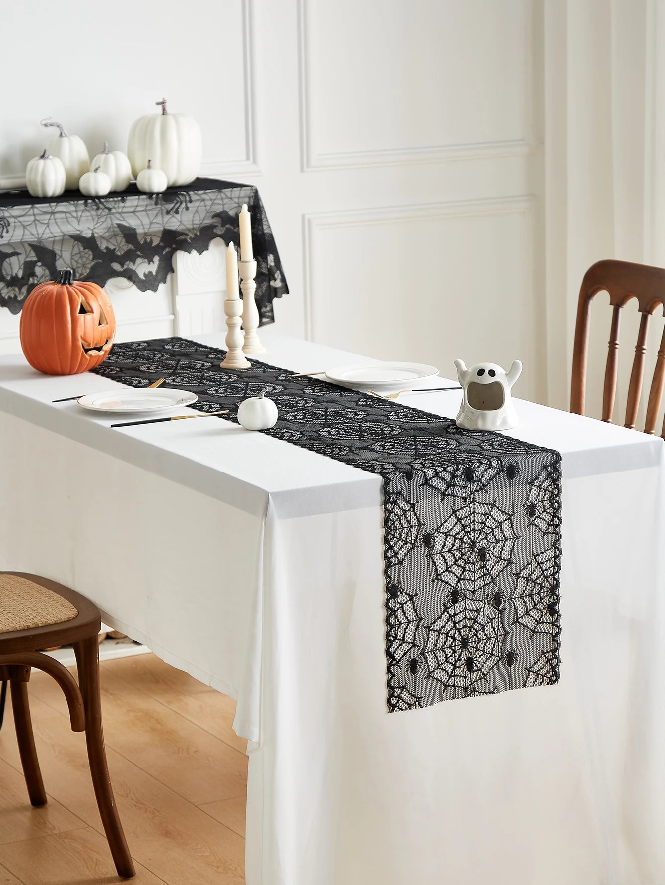 Black Lace Spider Web Table Runner