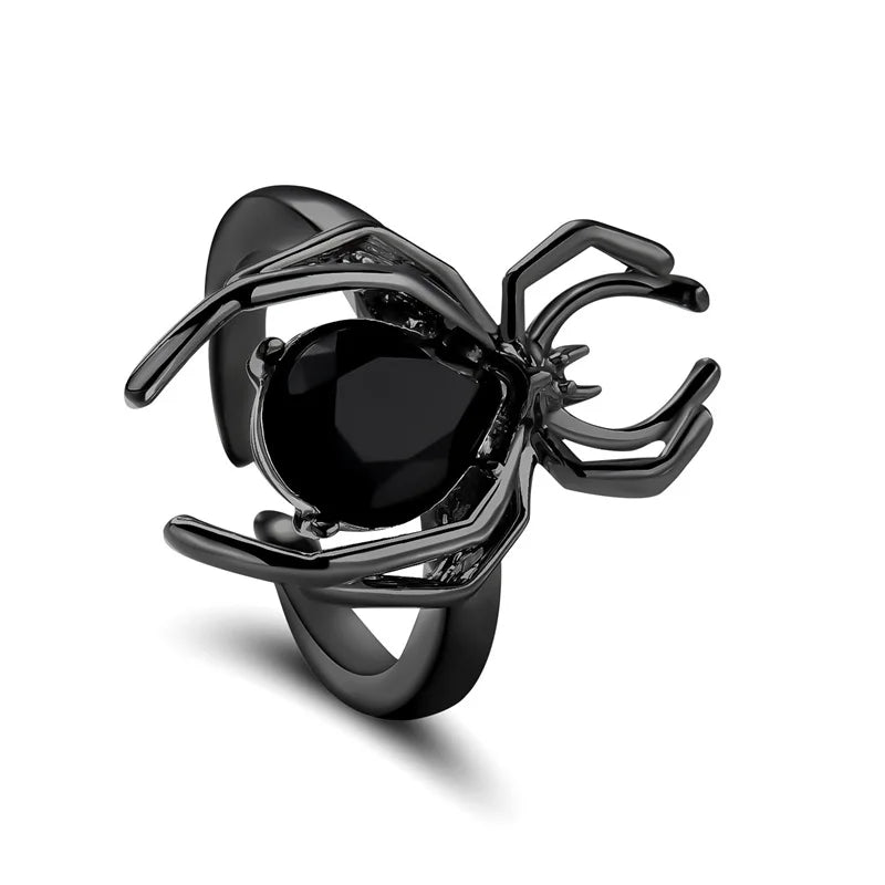Black Crystal Spider Ring