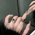 Silver Spider Ring with Black Teardrop Stone