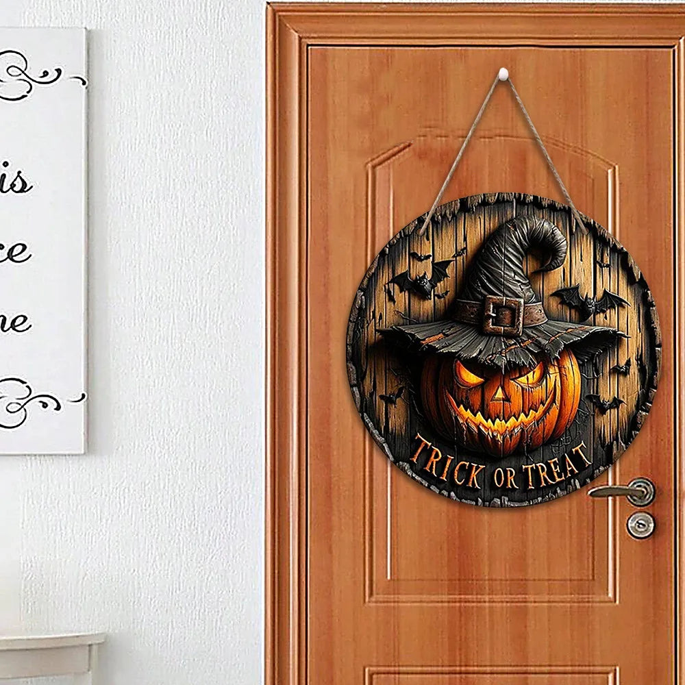 Round Wood Sign — Pumpkin & Ghost