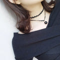 Black Layered Choker with Bead Charm