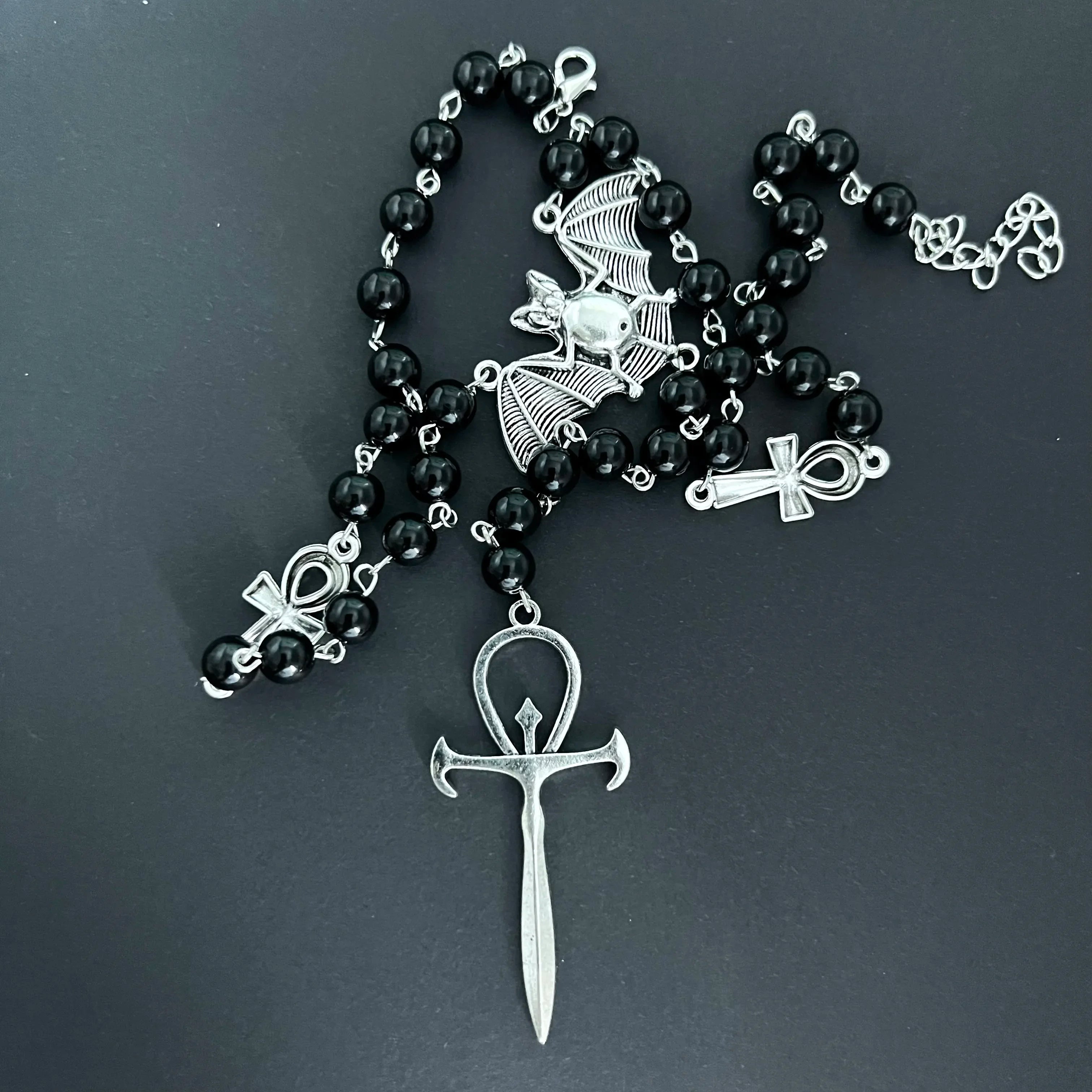 Gothic Bat Rosary Necklace