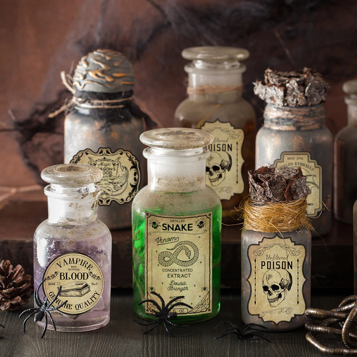 Retro Wine Bottle Decals — Witch Potion Graffiti (12/24pc)
