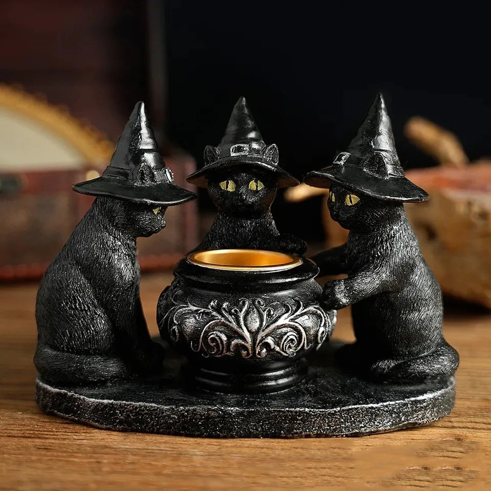 Trio Black Cat Candle Holder