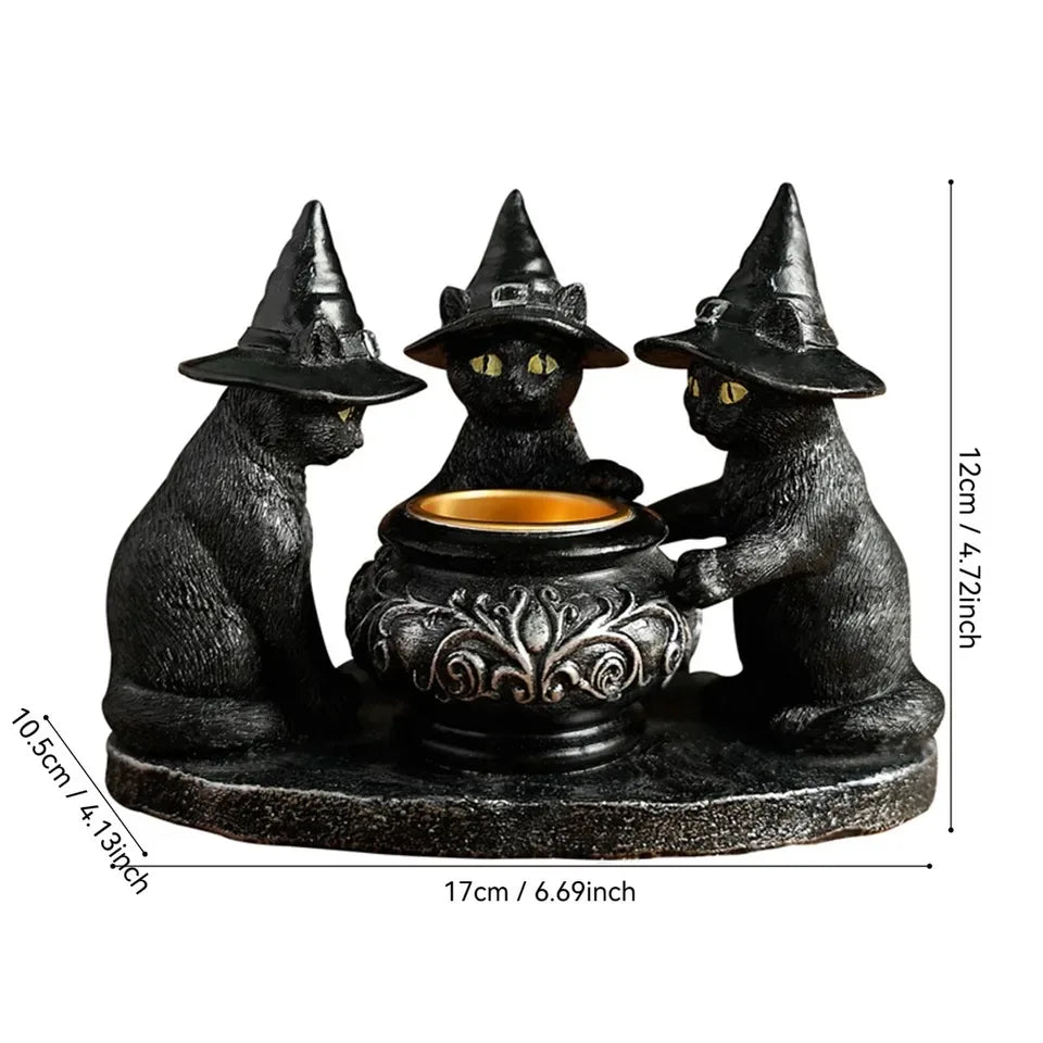 Trio Black Cat Candle Holder