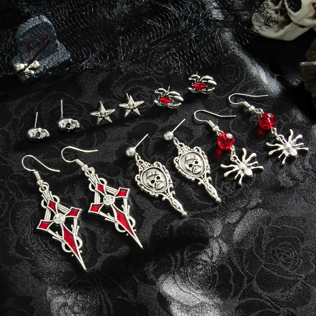 Red Crystal Skull Earring Set