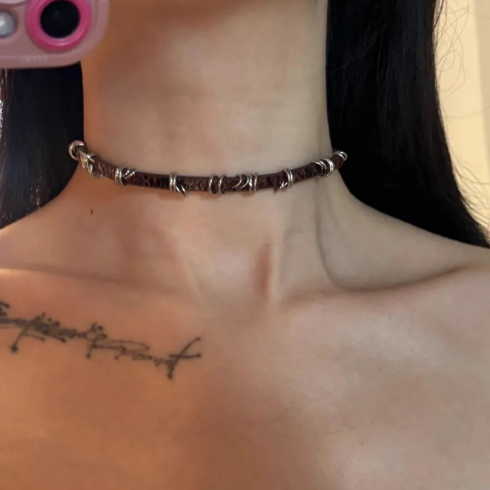 Y2K Leather Chain Choker