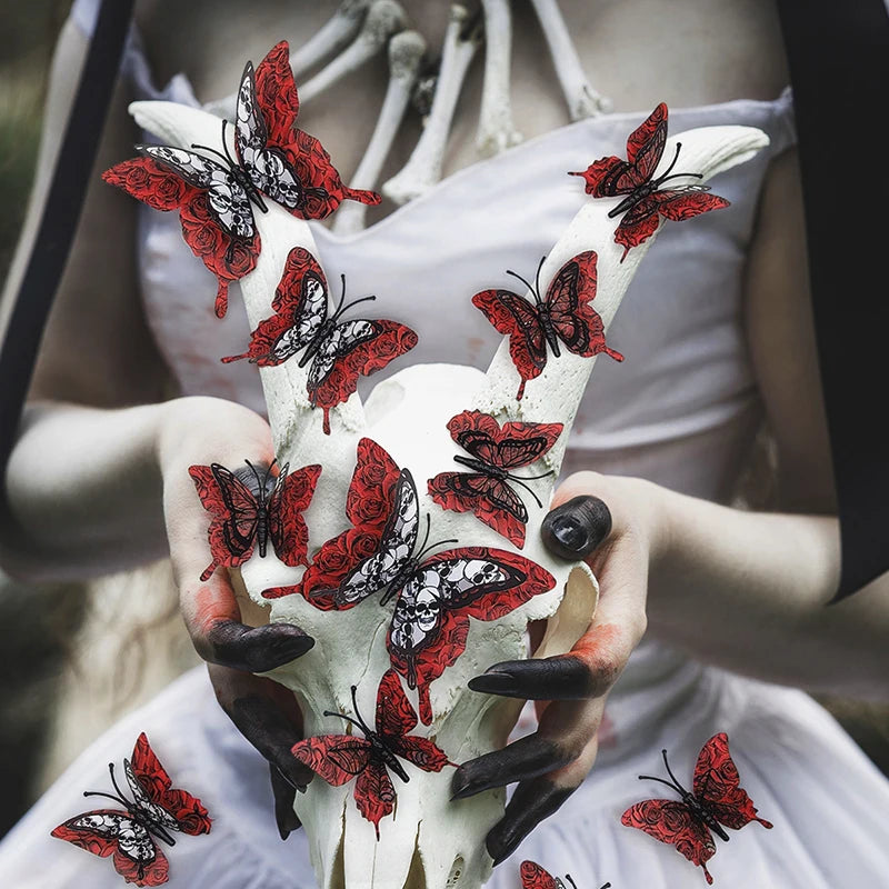 Blood Rose Butterfly 3D Wall Stickers (12pc)