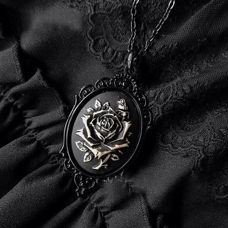 Skull & Rose Cameo Necklace