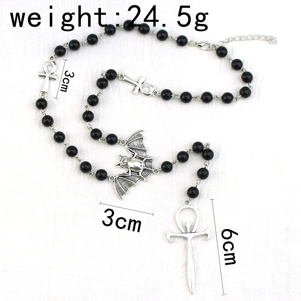 Gothic Bat Rosary Necklace