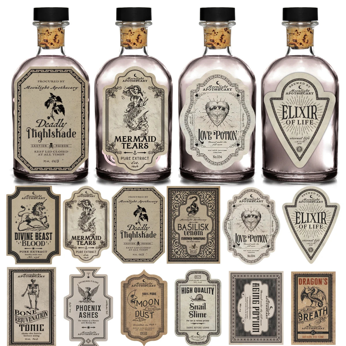 Retro Fantasy Potion Bottle Labels (12pc)