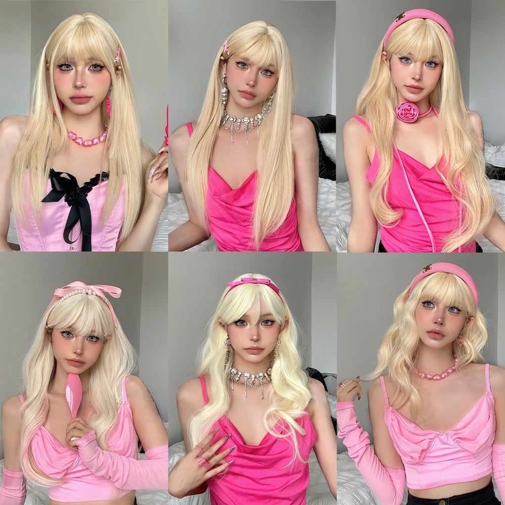 Blonde-Pink Wavy Wig
