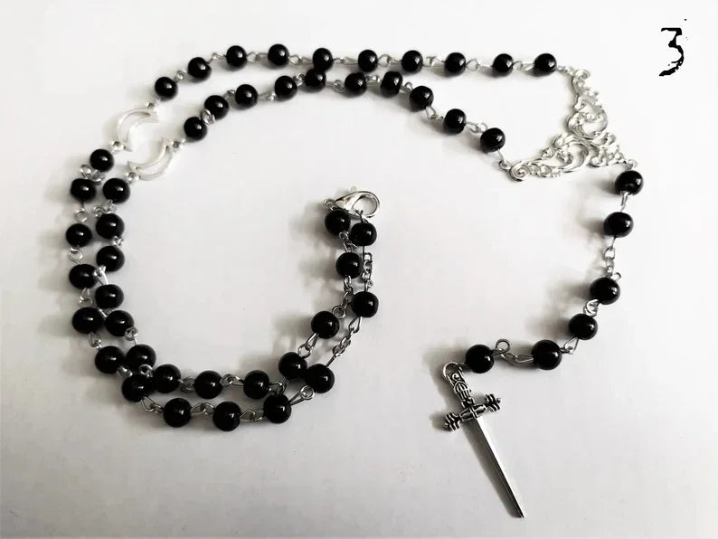 Dagger & Crescent Rosary Necklace
