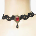 Black Lace Red Gem Pendant Choker