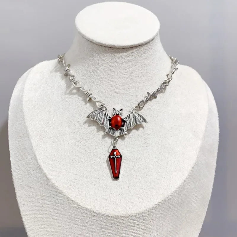 Red Vampire Bat Necklace
