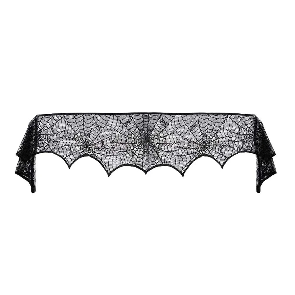 Black Lace Spiderweb Fireplace Mantle Scarf