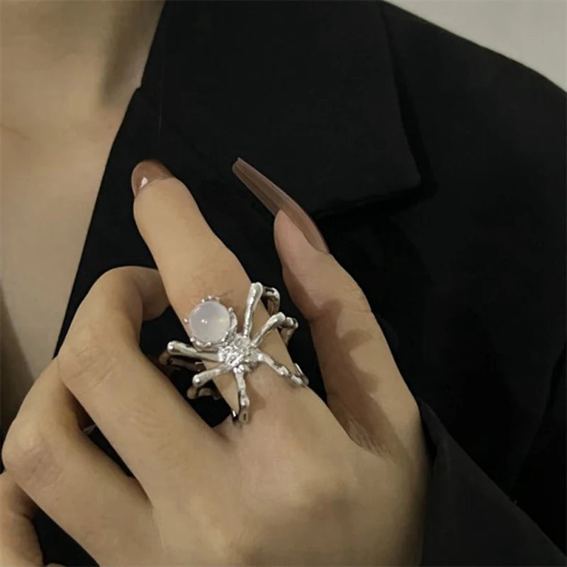 Crystal Ball Spider Ring