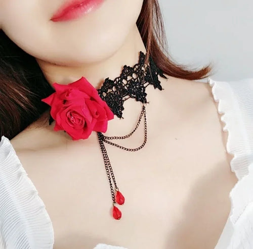 Angled Black Lace Rose Choker