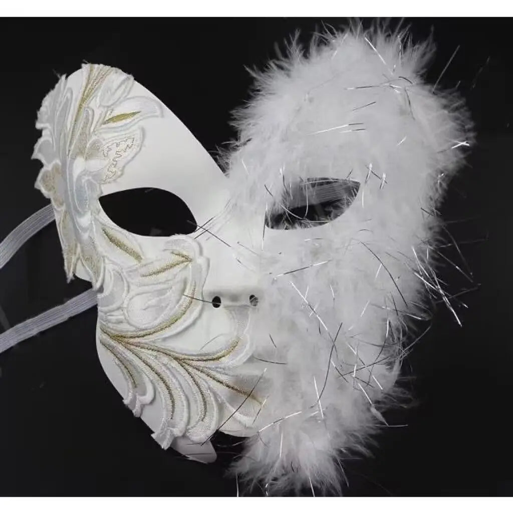 White Feather Venetian Mask