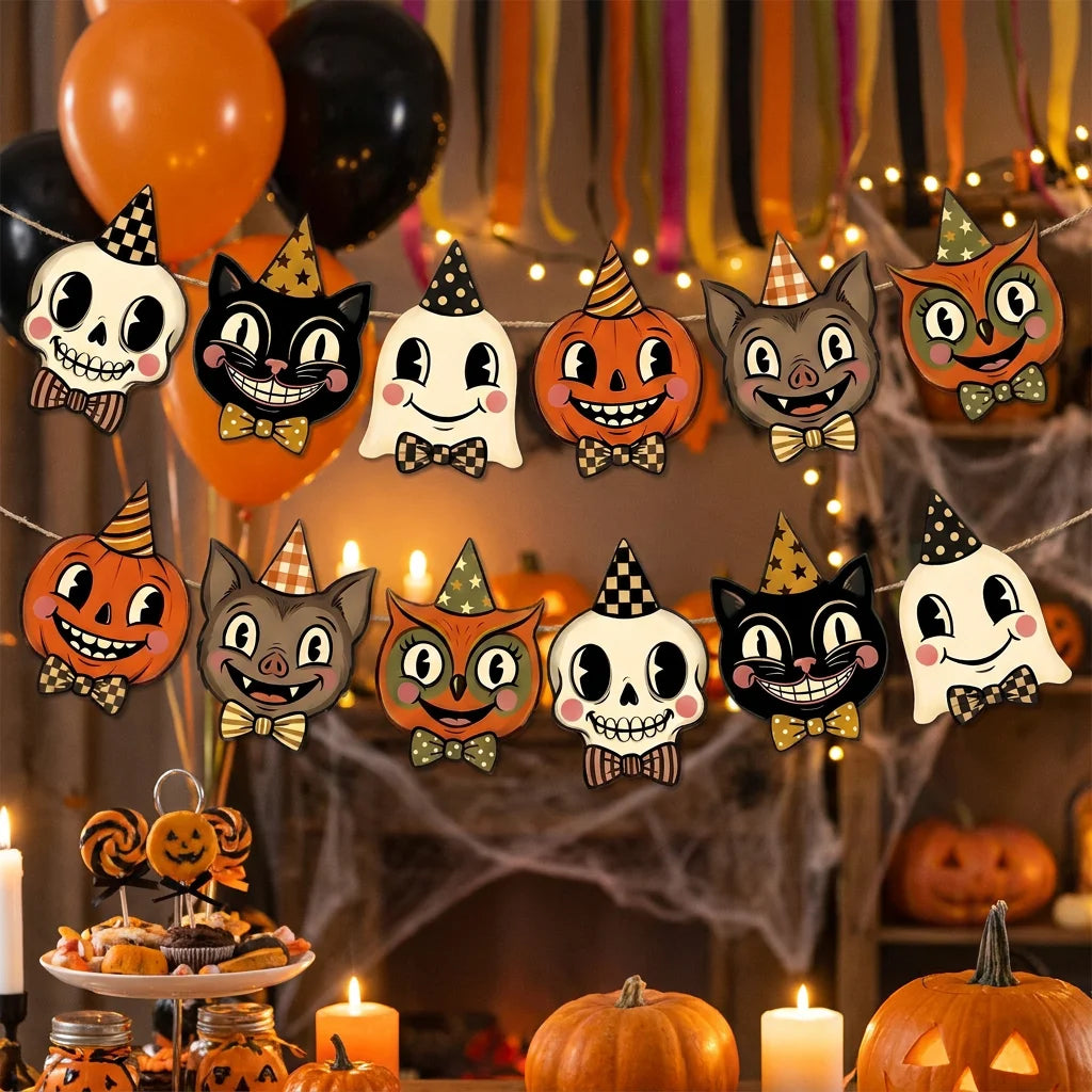 Vintage Pumpkin & Ghost Bunting Banner