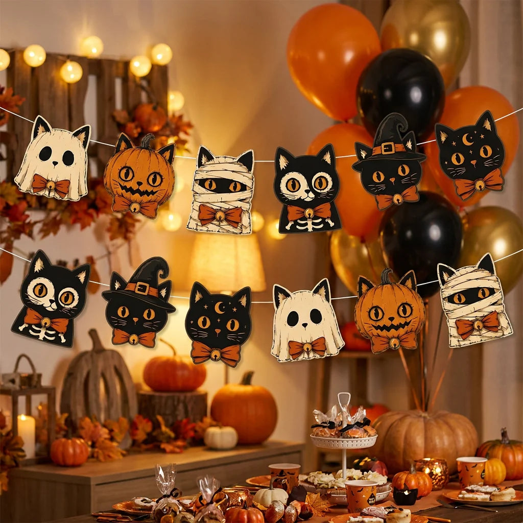 Vintage Pumpkin & Ghost Bunting Banner