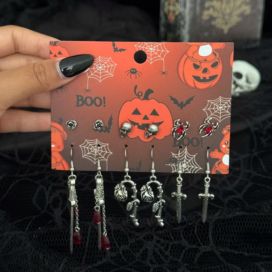 Red Crystal Skull Earring Set