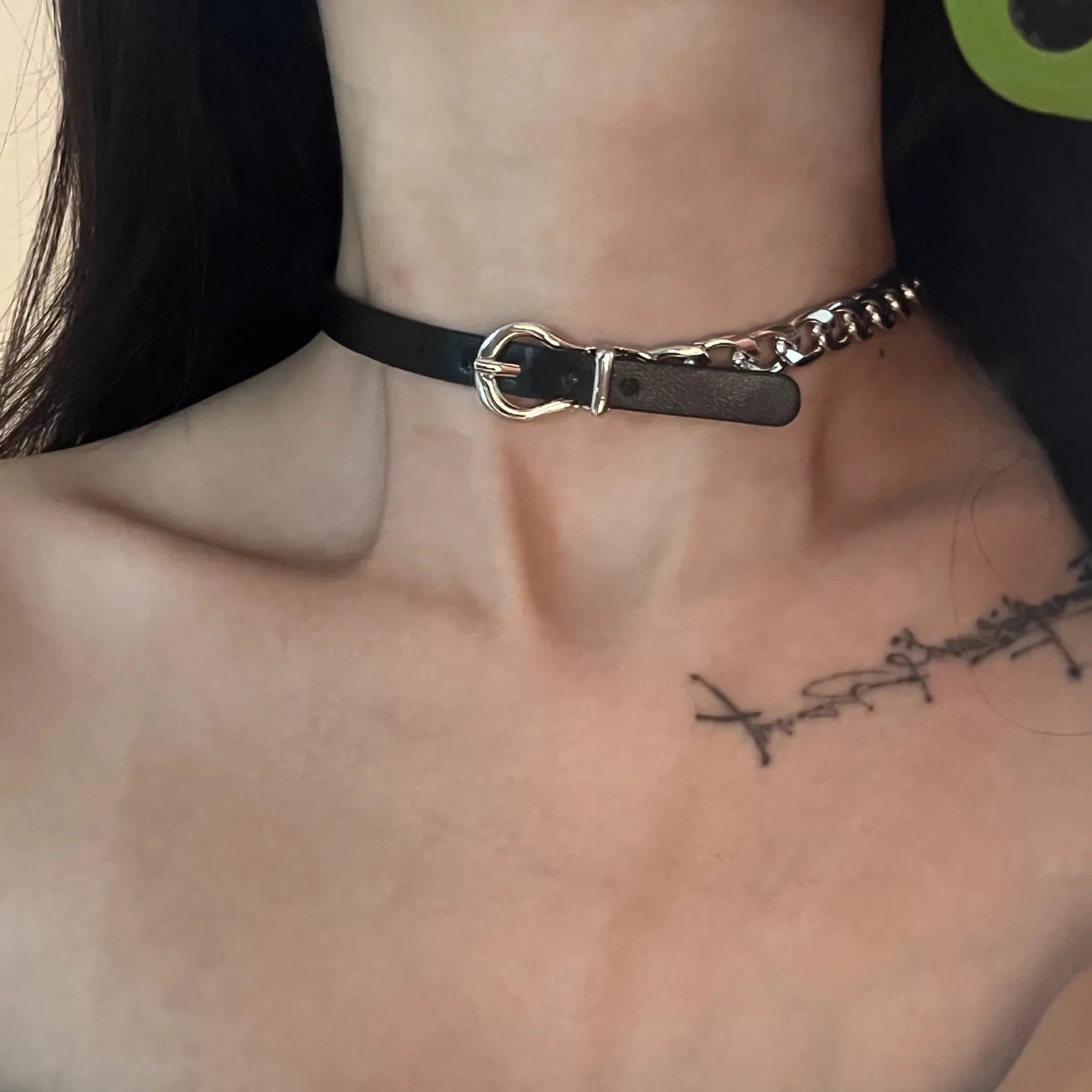 Y2K Leather Chain Choker