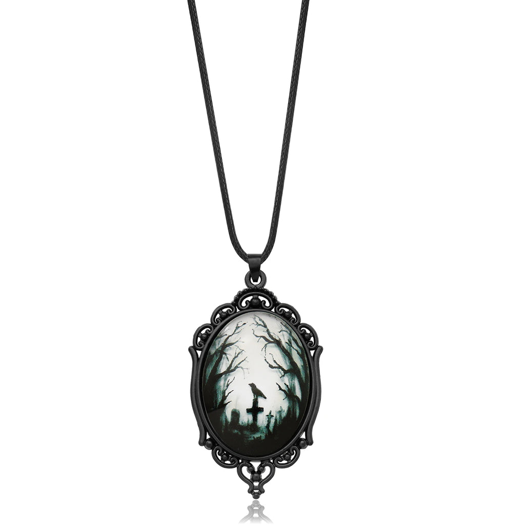 Raven Cross Glass Pendant