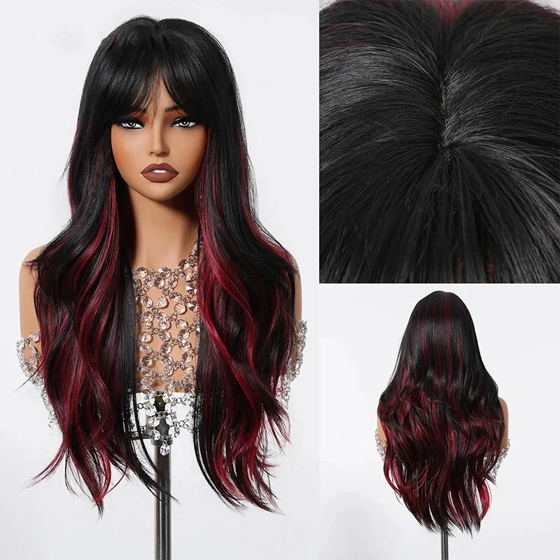 Black-Red Wavy Wig
