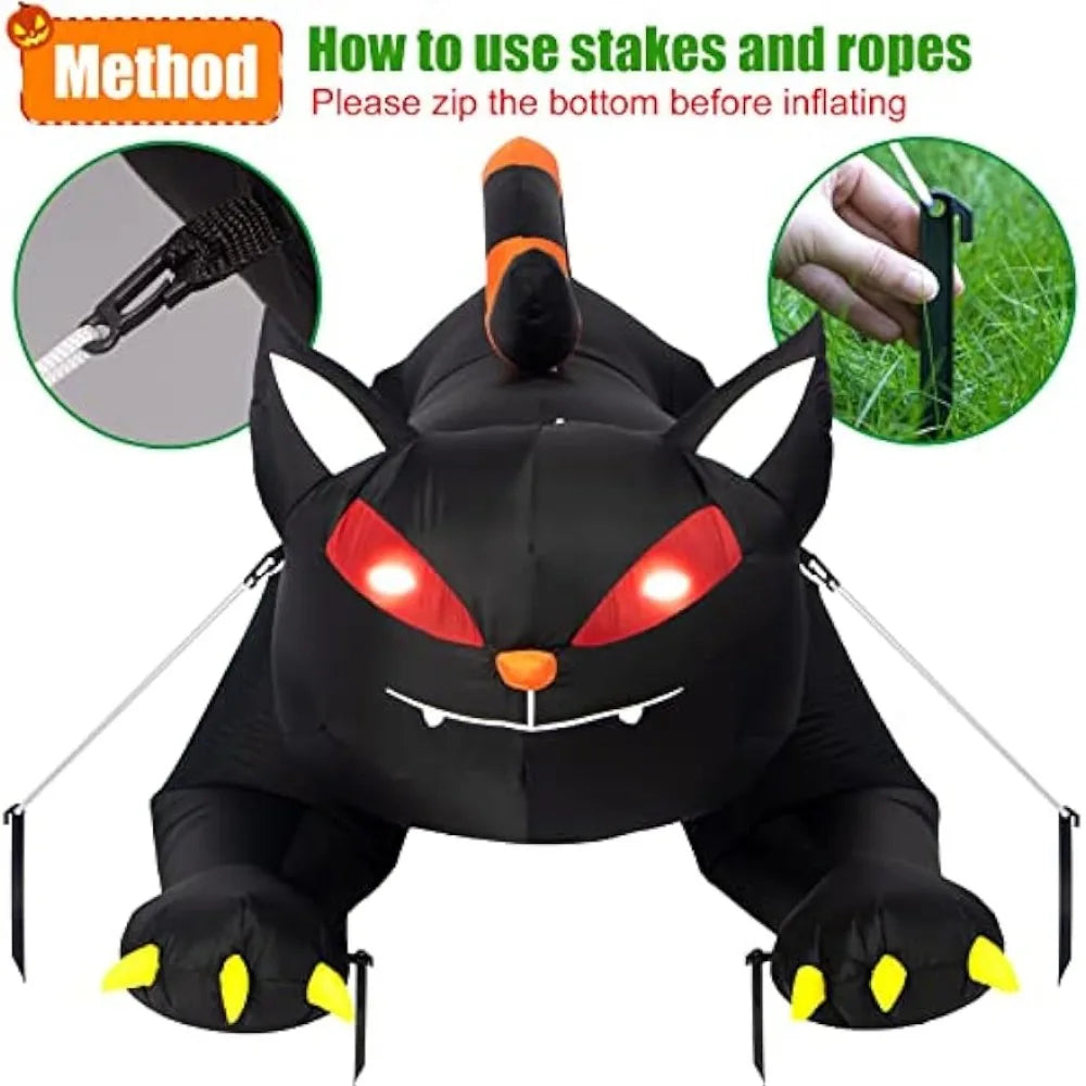 1.8m Inflatable Black Cat with LED Eyes