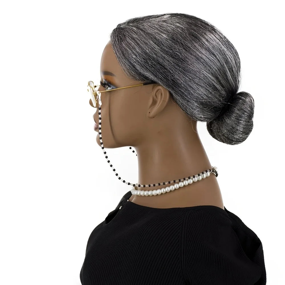 Gray Old Lady Bun Wig