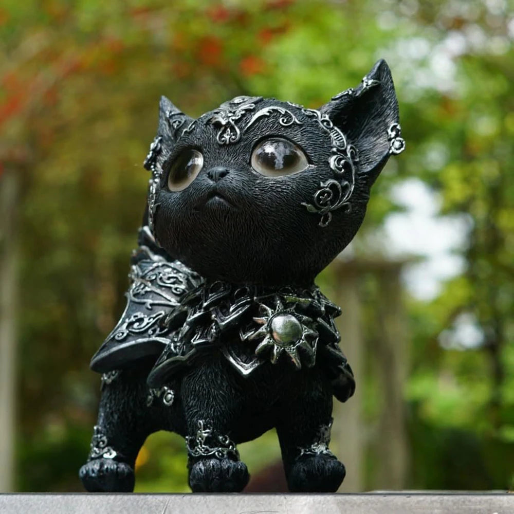 Mystical Black Cat Gothic Statue