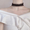 Black Ruffled Lace Band Choker