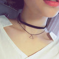 Black Layered Choker with Triangle Outline Pendant