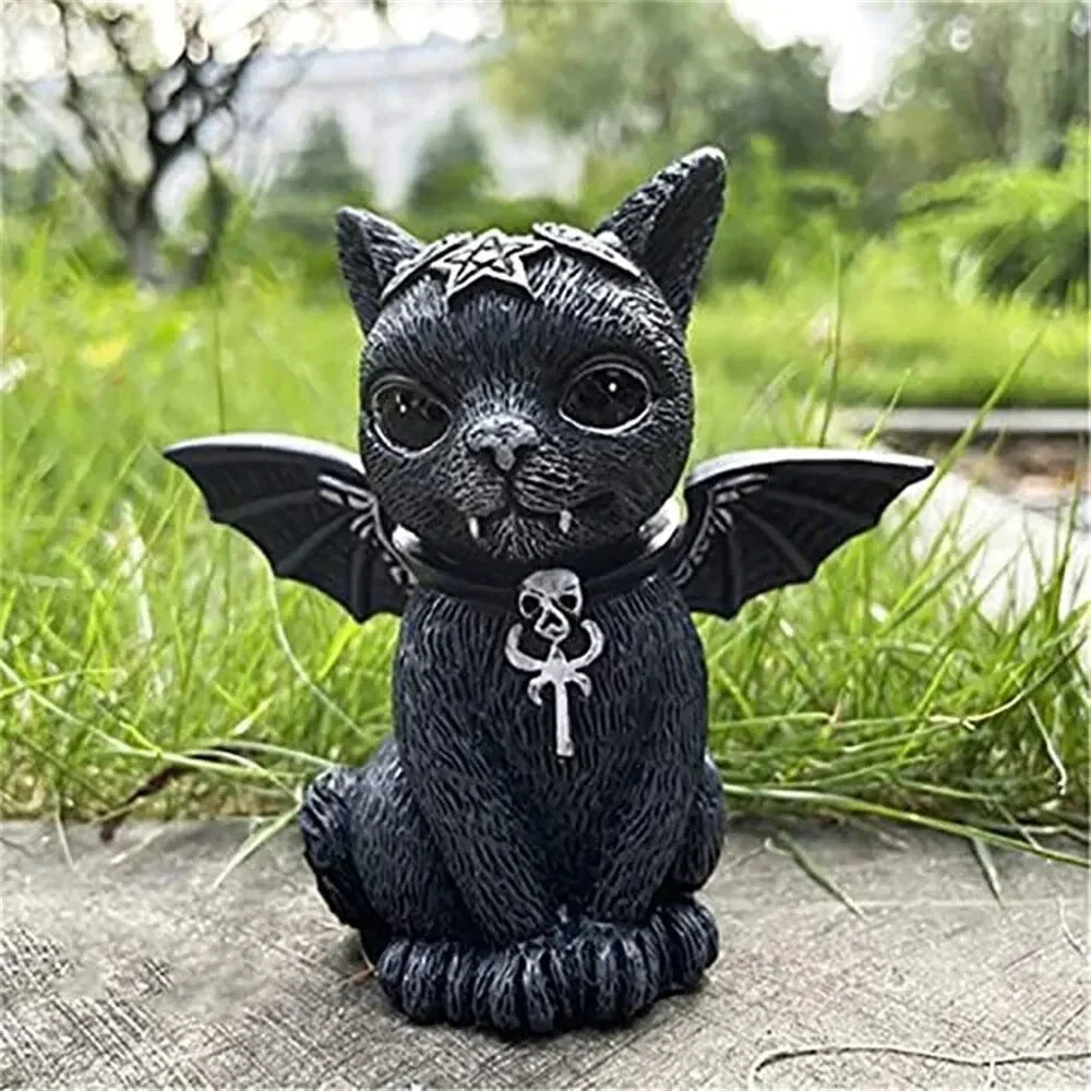 Witch Cat with Wings & Cross